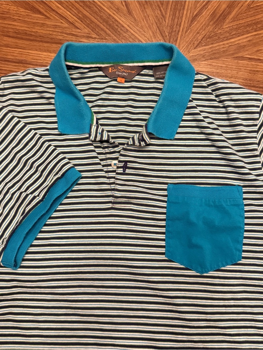 Ben Sherman Teal & Black Striped Kids Polo with Pocket